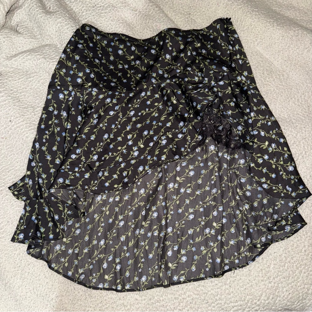 Urban Outfitters Black Asymmetrical Skirt with Floral Pattern